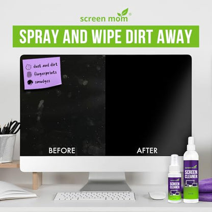 Screen Cleaner Spray and 4 Microfiber Cloths Bundle 8oz & 2oz, by Screen Mom, Eyeglasses or Monitor Screen Cleaner Spray and Wipe, Electronic Cleaner Spray, Car Screen Cleaning Kit - size: 8oz & 2oz