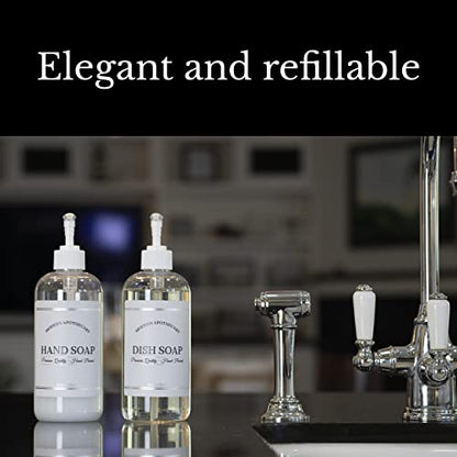 Clear Refillable Hand and Dish Soap Dispenser Set with Pumps for Kitchen Sink - PET Plastic Soap Bottles Refillable with Pump - Waterproof Labels - 16 oz, 2 Pack (White Plastic) - color: White Pumps