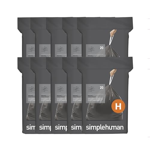 simplehuman Code H 200 Count Odorsorb® Custom Fit Liners, Drawstring Odor Absorbing Trash Bags, One-by-One Mess-Free Dispense, Extra Thick & Double Seamed, 50% PCR Plastic, 30-35 Liter / 8-9 Gallon - size: 200 Count (Pack of 1)