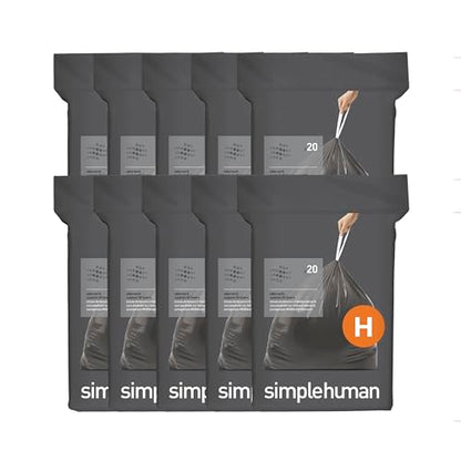 simplehuman Code H 200 Count Odorsorb® Custom Fit Liners, Drawstring Odor Absorbing Trash Bags, One-by-One Mess-Free Dispense, Extra Thick & Double Seamed, 50% PCR Plastic, 30-35 Liter / 8-9 Gallon - size: 200 Count (Pack of 1)