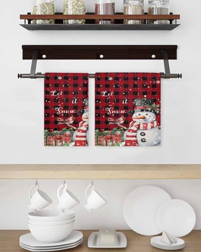Buffalo Christmas Hand Towels Set, Waffle Weave Kitchen Towels 3 Pieces, Red Snowman Snowflake Microfiber Hair Face Bath Tea Towel Absorbent Quick Drying Cleaning Dish Cloths, 15.7"x23.6" - color: Red Black, size: 3PCS,15.7"x23.6"