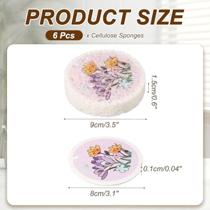 uxcell 6Pcs Cellulose Sponges, Round Kitchen Clean Sponges Non-Scratch Compressed Dish Scrubber with Floral Pattern for Kitchen Household Cookware Bathroom Cleaning & DIY, Purple - color: Purple