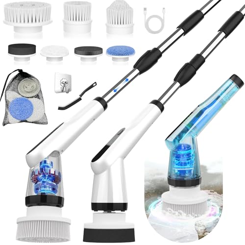 WKY-Electric Spin Scrubber - Upgraded 10-in-1 IPX7 Waterproof Shower Scrubber, Retractable Handle & 2-Speed for Toilet, Bathroom, Bathtub, Tile Floors