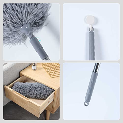 BOOMJOY Microfiber Feather Duster with 100 inches Extension Pole, Dusters for Cleaning High Ceiling, Fan, Blinds, Furniture, Dark Grey - color: Dark Grey