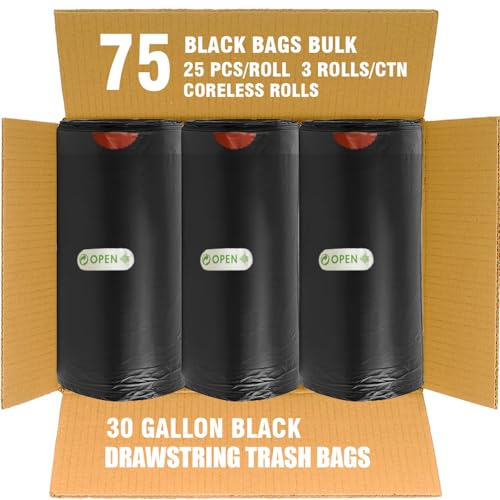 BEIDOU-PAC 30 Gallon Trash Bags Drawstring, 75 Count Bulk, Black & Unscented, Multi-purpose Garbage Bags Can Liners for Business Home Kitchen Commercial and Industrial - style: 30 Gallon |75 Count
