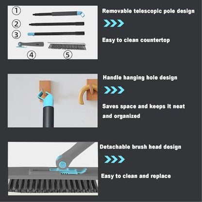 Grout Brush with Long Handle V Shape Floor Scrub Brush Stiff Bristle Grout Scrubber for Cleaning Bathroom Garage Kitchen Wall Tub Tile (1, Grey) - color: Gray