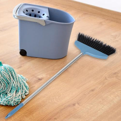 SEWACC Soft Bristle Broom and Dustpan Set with Metal Handle, Large Angle Indoor Household Broom for Kitchen and Office Cleaning, Hair-Resistant Sweeping Tool for Home Use