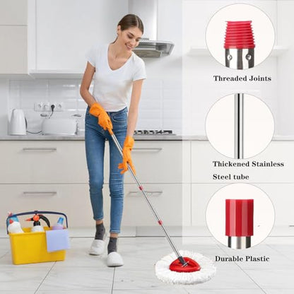 Spin Mop Replacement Handle, 4-Section 30-to-58 inch Mop Replacement Stick Compatible with Ocedar Mop Handle for Easy Wring Mop Refills, Germany Screw Joint(Mop Head&Base not Include) - color: Red, size: Mop Handle