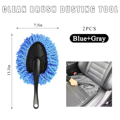 KVAEY 2 PCS Car Dash Duster Brush, Super Soft Microfiber Multi-Functional Car Cleaning Brush, Scratch Free Dash Dusting Tool with a Anti-Skid Handle for Vehicle Home Kitchen Cleaning (Gray+Blue) - color: Gray+Blue