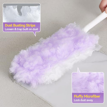 30 Count Duster Refills with 1 Handle, Heavy Duty Microfiber Feather Duster, Disposable Multi Surface Duster Kit, Household Cleaning Tool for Pet Hair, Home, Office, Blind, Furniture - color: 1 Short Handle + 30 Refills