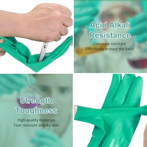 Beieverluck 10 Pairs Chemical Resistant Gloves, Reusable Heavy Duty Rubber Work Gloves, 12.6" Long Nitrile Gloves for Acid Alkali Oil Protection and Industrial Use Household, Large - size: Large