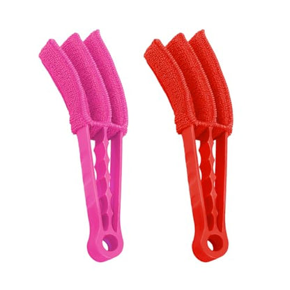DXNQ 2 PCS Blind Cleaner Duster Tool, Window Venetian Hand-held 3 Arm Dusting Cleaner Brush, Blinds Cleaning Brush Tool for Window Shutters Air Conditioner, Car Accessories (Red+Pink) - color: Red+pink