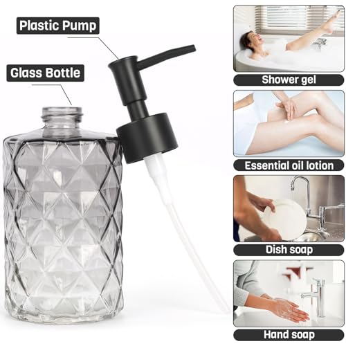 Glass Soap Dispenser with Plastic Pump, 2 Pack 12oz Gradient Diamond Design Black Soap Dispenser for Dishwashing Liquid, Lotion Shower Gel - color: Gradient Diamond Black