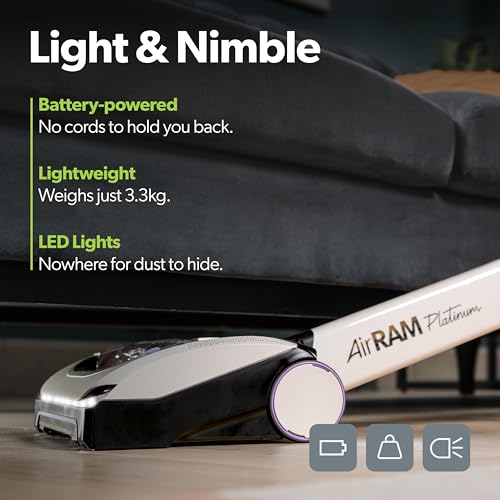 Gtech AirRAM 3 Cordless Vacuum Cleaner with Anti-Hair Wrap Bar - Dual Edge-Clean Brushes - Perfect for Carpet and Hardwood Floors - Rechargeable 22v Li-ion Battery - Lightweight - New Model/Red Thread - style: AirRAM3 - New Gen Cordless Up. Red