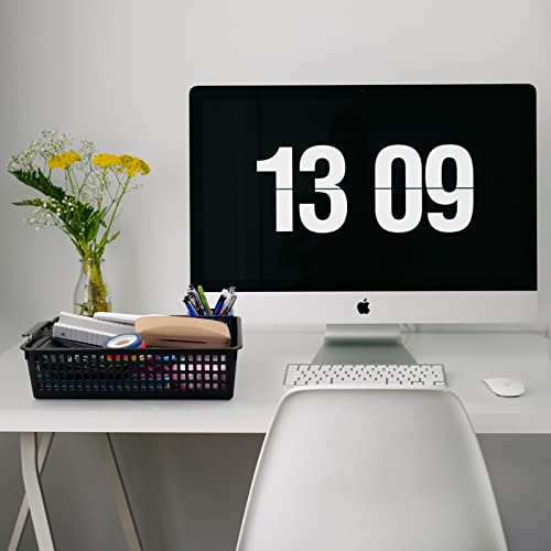 6 Pack Plastic Flat Storage Basket (3 Black + 3 Gray), Plastic Paper Storage Basket Tray for Office Documents, Magazines, Kitchen, Bathroom