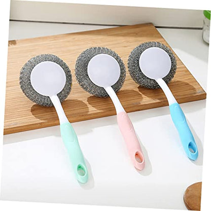 PartyKindom Steel Ball Dish Scrubber Brush with Ergonomic Handle for Easy Cleaning of Pots Pans and Dishes Non-Slip Gripping Design Green Color for Kitchen Use - color: Green