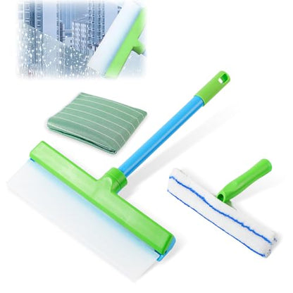 Recyclable Silicone Window Squeegee Kit, Window Cleaning Kit, Window Squeegee Cleaner Kit, with Silicone Squeegee & Microfiber Scrubber for Shower Glass Mirror Door Car (1Set)