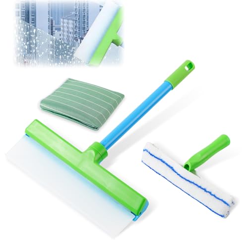Recyclable Silicone Window Squeegee Kit, Window Cleaning Kit, Window Squeegee Cleaner Kit, with Silicone Squeegee & Microfiber Scrubber for Shower Glass Mirror Door Car (1Set)