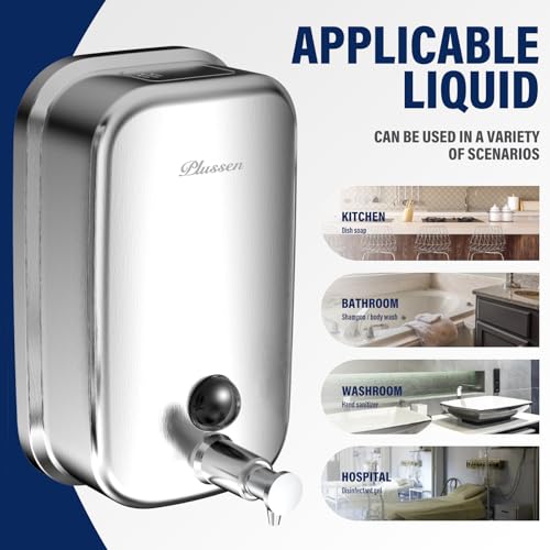 Commercial Wall Mounted Stainless Steel Soap Dispenser, Liquid & Gel Hand Sanitizer for Public Restrooms, Janitorial Cleaning Supplies, Key Lock, Leak-Proof for Hotels, Hospitals, Offices - size: 500ml(17oz)