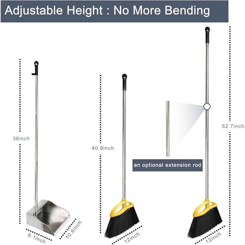 Broom and Stainless Steel Dustpan Set for Home,Metal Dust Pan and Soft Bristles Indoor Kitchen Broom for Office,Lobby - style: Broom and Dustpan