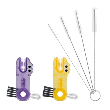 Bottle Brush Cleaning Set Includes 4 Straw Cleaning Brushes, 2 3-in-1 Multi-Function Portable Travel Cup Lid Crevice Brushes, Straw Brushes, and Household Kitchen Cleaning Tools - color: 4 White Brushes 1 Yellow Brush 1 Purple Brush
