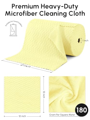 Microfiber Cleaning Cloths Roll, 75 Pack Tear Away Microfiber Towels Roll, 12" x 12" Lint Free Rags, Reusable Cleaning Cloths, Washable, Scratch Free,Ultra Absorbent Dish Rags(Yellow Ripple) - color: Yellow Ripple, size: 75 pack