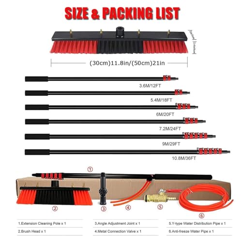Ultra-Long Window Cleaning PoleAluminum Alloy Retractable Rod, Adjustable Water Fed Pole Cleaning Kit, Outdoor Window Cleaner Solar Panel Cleaning and Washing Tool, W/Water Fed Telescopic Br - color: 5.4m
