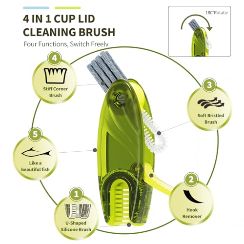 3 in 1 Cup Lid Gap Cleaning Brush Set, 2PCS Multifunctional Bottle Cleaning Brush for Bottle Gaps Bottle Cleaner Home Kitchen Cleaning Tools, Green&Blue - color: Green&blue