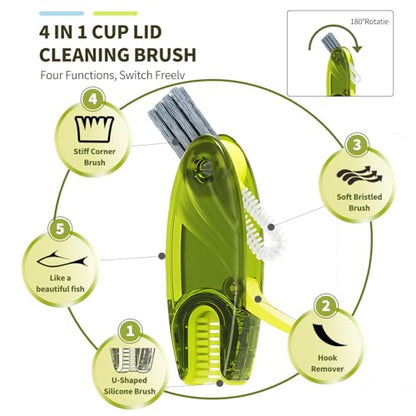 3 in 1 Cup Lid Gap Cleaning Brush Set, 2PCS Multifunctional Bottle Cleaning Brush for Bottle Gaps Bottle Cleaner Home Kitchen Cleaning Tools, Green&Blue - color: Green&blue