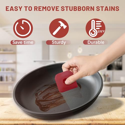 TMEDW Pan Scraper, 10 Pcs Pot Scraper, Pan Scraper Plastic, Multifunctional Scraper Tool for Kitchen, Non-Slip, Food Safe, High Heat Resistant-Red - color: Red, size: 10 Pcs