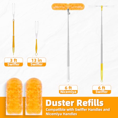 6 ft Extendable Handle with 20 Duster Refills, Heavy Duty Duster Refills Kit Compatible with Swiffer, 360 Disposable Microfiber Duster Pads for Ceiling Fan, Window & Hard to Reach Areas Cleaning