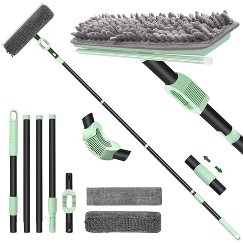 Window Squeegee with Extension Pole, 73.6 Inch Bendable Head Telescoping Long Handle Window Cleaner, 2-in-1 High Window Cleaning Tool Kit for Indoor/Outdoor Window and Car Glass