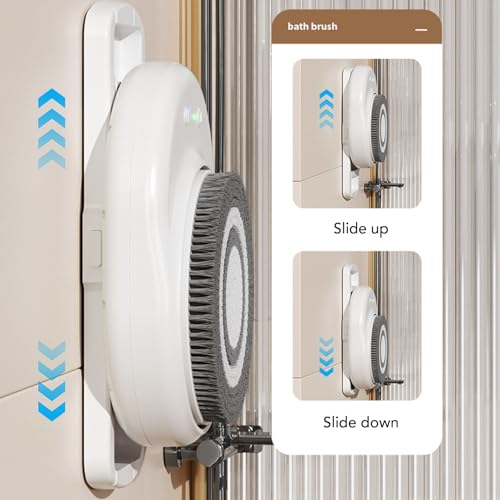 BRRNOO Wall Mounted Body Brush, Electric Shower Brush with Sliding Rail and 3 Rotating Heads, Adjustable Height up to 25.19 Inches, 3 Speed Settings for Full Body Exfoliation and