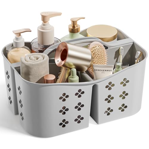Portable Shower Caddy with Handle, Large Capacity Shower Basket Organizer, Quick-Drain Bathroom Storage Tote, Durable Plastic Shower Organizer for College Dorm, Beach, Gym, Travel Essentials, Grey - color: Grey