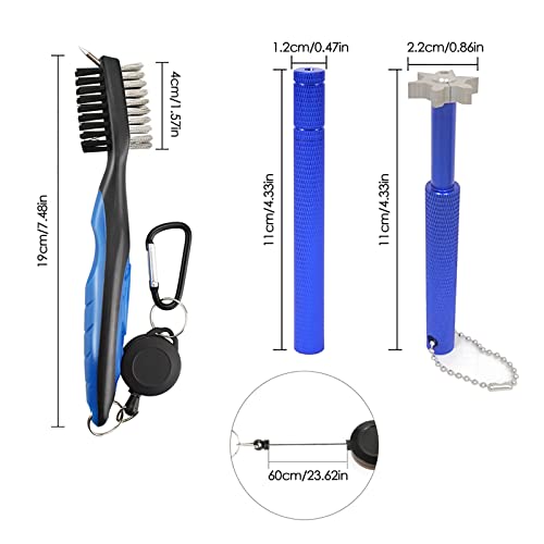 VIPMOON Golf Club Cleaner Kit, 2 Pcs Groove Sharpener Regrooving Tool and 1 Pcs Retractable Club Cleaner Brush, Portable Groove Sharpener Tool for All Golf Irons for Men - color: Blue