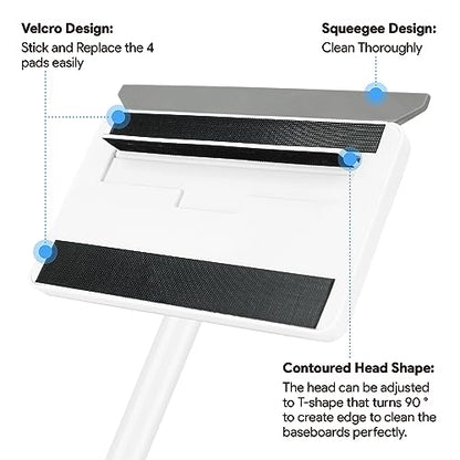 Baseboard Cleaner Tool with Handle, DELUX Baseboard Cleaner with Extendable Long Handle, 4 Reusable Cleaning Pads Wall Cleaner for Baseboards Cleaning, Ceiling, Wall, Floor, Shower Bathroom Kitchen