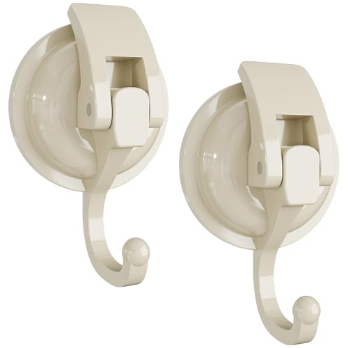 Heavy Duty Vacuum Suction Cup Hooks, Oyster White Plated Polished Super Suction for Kitchen Bathroom, 2 Pack - color: Oyster White