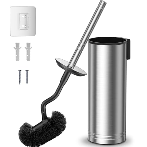HAMITOR Toilet Brush and Holder Set: 304 Stainless Steel Heavy Duty Deep Cleaning Bowl Cleaner Brush with Curved Bristle - Wall-Mounted for Home Apartment Bathroom Accessories Silver 1 Pack - color: Silver