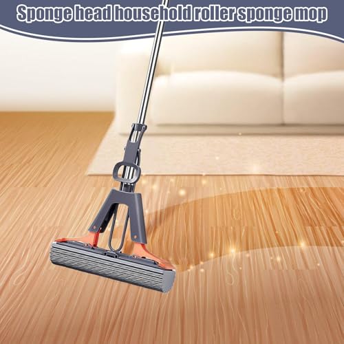 Sponge Roller Mop - Household Tool Telescopic Pole, Floor Cleaning Squeeze, Long Lasting Synthetic Accessory Unit Set, for Kitchen Living Room Bathroom Bedroom Dining Room Dorm Task Box Unit Kit