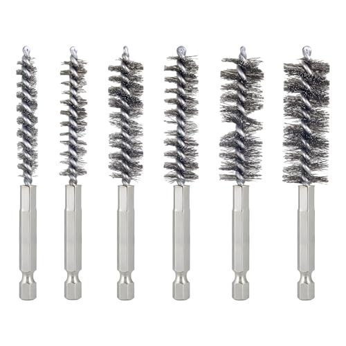 Bore Brush for Drill – 6pcs Stainless Steel Wire Tube Brush in Different Sizes, Twisted Wire Cleaning Brush with 1/4" Hex Shank, bore Brush Copper Pipe Cleaner for Power Drill & Tube Cleaning - style: 6pcs