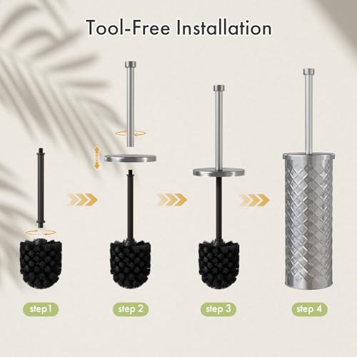 Toilet Bowl Brush and Holder Set 2 Pack with 4 Extra Brush Heads | Extra Long Handle with Splash Guard Cover, Tool-Free Installation, Bathroom Space-Saving, Cleaner Sets for Apartments, RV (Silver) - color: Silver