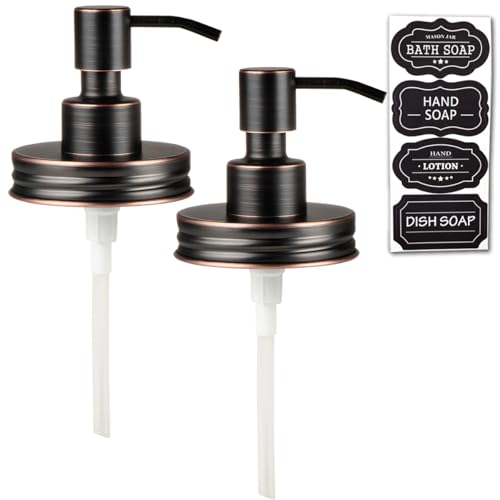 Amolliar Mason Jar Liquid Soap Dispenser Lid, Rust Proof Stainless Steel, Cute Farmhouse Decor for Kitchen, Bathroom, Bath, Refill Liquid Soap Pump for Hand Soap, Dish Soap, Lotion Soap, ORB 2 Pack - color: Oil Rubbed Bronze, size: 2 Pack