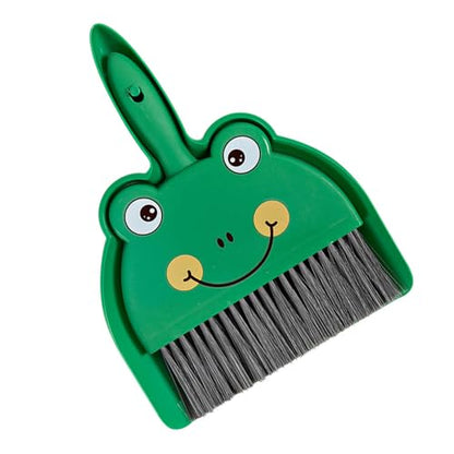 Mini Dustpan and Brush Set, Cartoon Small Broom and Dustpan Cleaning Set Hand Whisk Broom Set Portable Tabletop Crumb Sweeper Cleaning Tools for Office(Frog) - size: Frog