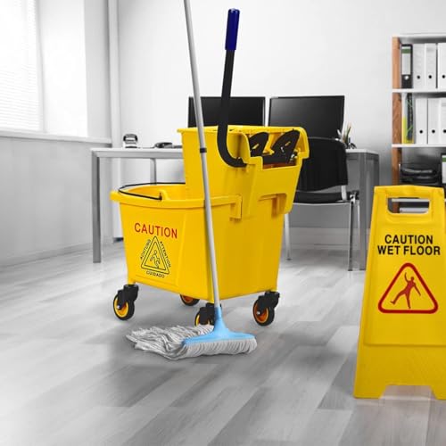 Mop Bucket, Commercial Bucket for Mopping on Wheels with Potable Handle, Mop Bucket with Wringer for Home, Household, Office, Bathroom, Yellow (25 Quarts) - size: 25 Quarts