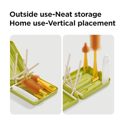 YOTIME Travel Bottle Brush, Travel Bottle Cleaner Kit with Foldable Bottle Drying Rack, for Visit Friends and Relations, Baby Travel Essentials, BPA Free, Green - color: Green
