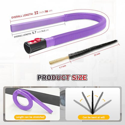 2 Pieces Dryer Vent Cleaner Kit, Universal Vacuum Attachment with Flexible Lint Brush & Vacuum Hose, Fits Most Vacuums for Dryer Lint Removal, Fire Prevention, Home Appliance Cleaning