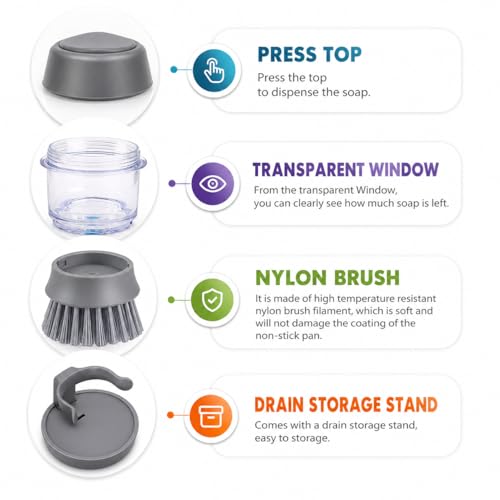 Plastic Cleaning Brush with soap Dispenser for Kitchen Sink washbasin,Dish Washer with Storage Stand Holder,Palm Scrub soap Dispenser Washing-up Brush| Hygienic Drip-Dry Stand Included