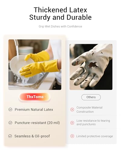 ThxToms Heavy Duty Rubber Cleaning Gloves, Reusable Dishwashing Gloves for Kitchen, Gardening, Pet Care - 20 Mil Extra Thick - color: 10 Pairs, size: Large