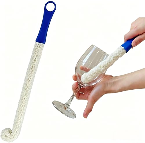 Long Bottle Brush Cleaner for Decanters & Water Bottles,16 Inch Flexible Foam Cleaning Wand for Vases, Wine Glasses, and Glassware - color: Blue