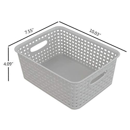 6-Pack Woven Plastic Storage Baskets, 10.03" x 7.55" x 4.09", Lightly Gray